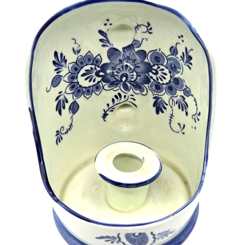 Wall  Candle‎ Holder Blue and White Porcelain  or Table Top With Handle  Vintage